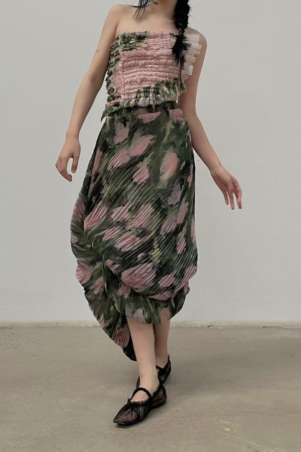 CAROLINE HU shell texture skirt AW21PKPRTSK05S pink green print PCH2